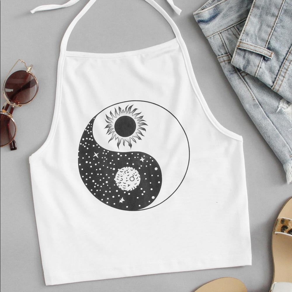 Pacsun halter top yin and yang white